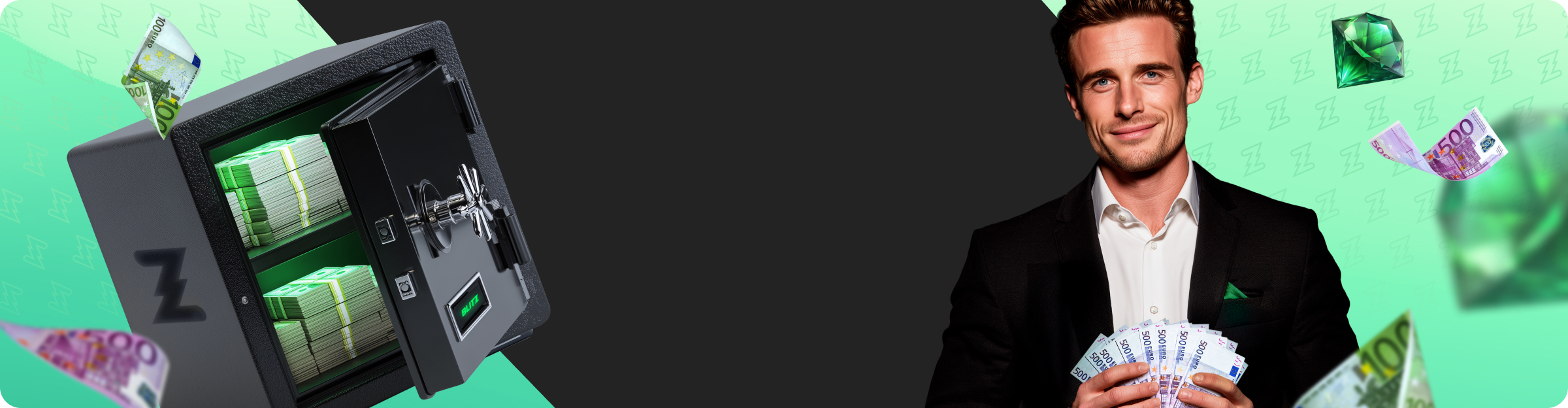 Banner promoțional pentru pachetul de bun venit la cazinou